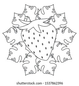 strawberry summer time tropical leaves sketch vector illustration