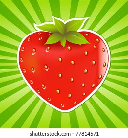 Strawberry And Sunburst, Vector Illustration