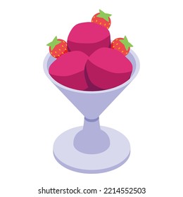 Strawberry sundae icon isometric vector. Cream scoop. Bowl cup