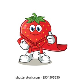 Strawberry Super Hero Mascot Vector Cartoon Illustration