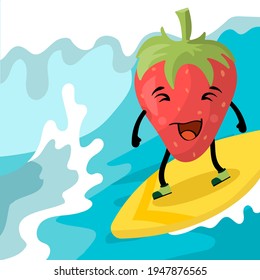 Surf de fresa en el mar, vector oceánico