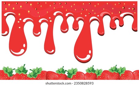 Strawberry sweet background, jam dripping drop vector. A splash of berry texture.