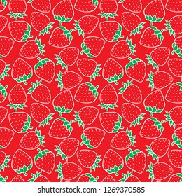 Strawberry sweet berry Seamless pattern. Design surface texture. Hand drawn line contour Vector illustration isolated on red background