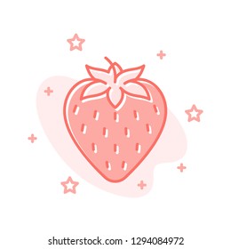 Strawberry sweet romantic fruit flat cartoon style concept. Simple sign of valentine day dessert icon. Symbol for print, social media post, banner, card design. Vector Illustration isolated on white