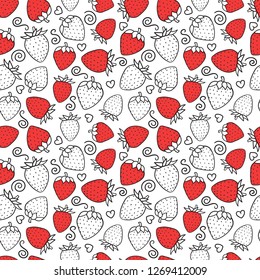 Strawberry sweet Seamless pattern. Design surface texture. Hand drawn line contour Vector illustration isolated on white background
