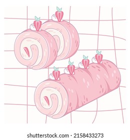 strawberry Swiss Roll Cake Vector
