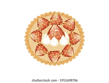strawberry tart with strawberry with cream Isolate on white background.Bakery design. Copy space for your text.