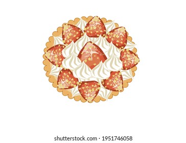 strawberry tart with strawberry with cream Isolate on white background.Bakery design. Copy space for your text.
