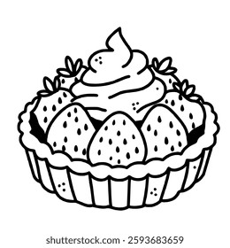 A strawberry tart Hand drawn line art Paris Illustration