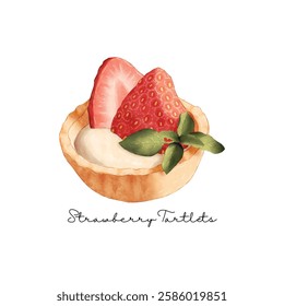 A strawberry tartlets on hand drawn style