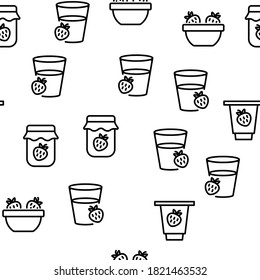 Erdbeere leckere Fruchtvektorgrafik ohne nahtlose Muster Thin Line Illustration