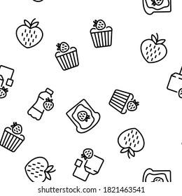 Strawberry Tasty Fruit Vector Seamless Pattern Thin Line Illustration