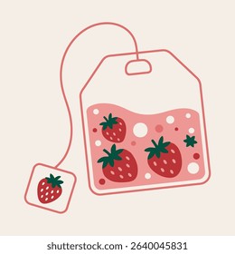 Strawberry Tea Bag Cute Illustration Hand Drawn