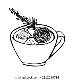 С té de fresa al estilo de doodle. Ilustración vectorial aislada en fondo blanco.