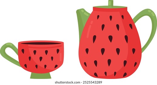 Strawberry teapot. Cute fruit tea color icon