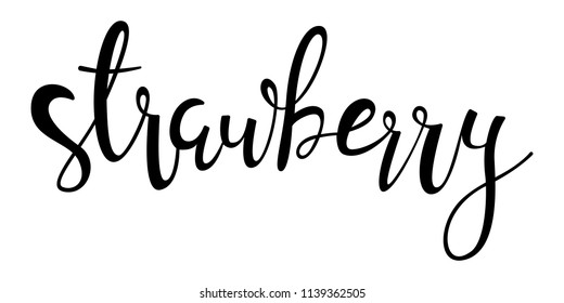 Strawberry text modern calligraphy vector, Handwritten letters illustration.