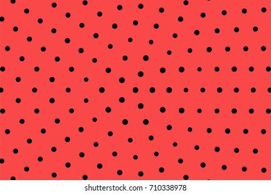 Strawberry texture. Dotted halftone backdrop. Red and black abstract halftone vector background. Juicy pop art design. Bright halftone texture. Strawberry or watermelon background. Fruit pattern