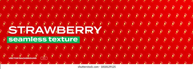 Strawberry texture pattern, background seamless realistic vector. Strawberry berry texture, red glossy background with seeds, shiny gradient pattern