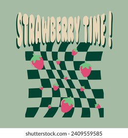 Strawberry time slogan fresh summer fruit graphic print chechboard print strawberry slogan