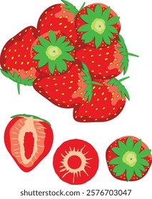 strawberry top view,  close up top view of fresh strawberry.