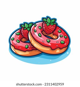 Strawberry Topped Donuts Vector, Flat Icon, Flat Design