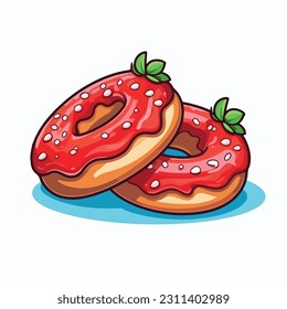 Strawberry Topped Donuts Vector, Flat Icon, Flat Design