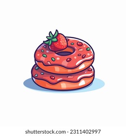 Strawberry Topped Donuts Vector, Flat Icon, Flat Design