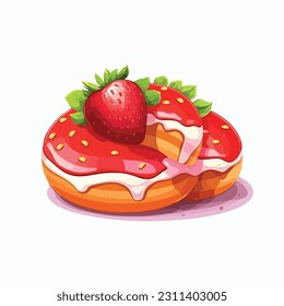Strawberry Topped Donuts Vector, Flat Icon, Flat Design