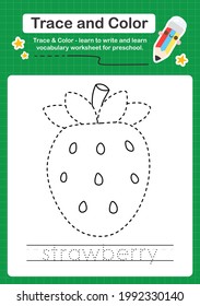 strawberry trace and color preschool worksheet for kids practice writing