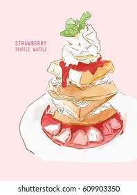 Strawberry Triffle Waffle water color vector.