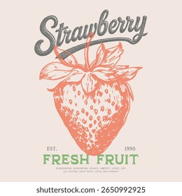 Strawberry T-Shirt, Trendy Strawberry Tee, Strawberry Lover, fruit printing, typography, and calligraphy, aesthetic Fruit vintage t-shirt design, Fruit vintage t-shirt design, Retro T-Shirt