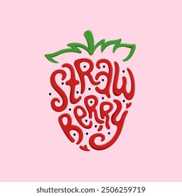 Strawberry Typography, hand drawn, hand writing strawberry, hand writing font, strawberry illustration, typography art.