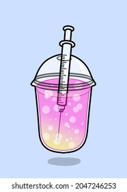 Strawberry vaccine vector with drink cup and syringe