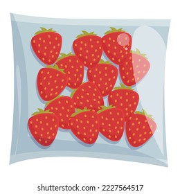 Strawberry vacuum bag icon cartoon vector. Food bag. Foil product