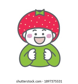 Strawberry Valentine_Illustration of a girl cheering for a confession with a strawberry hat