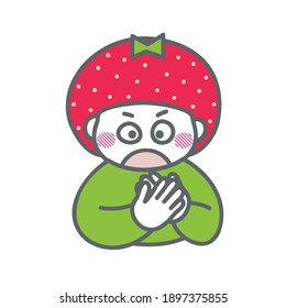 Strawberry Valentine_Illustration of a girl waiting for the result of a confession in a strawberry hat