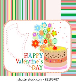 strawberry valentine`s cake with love and many flowers. vector