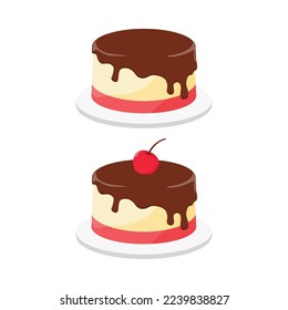 Erdbeeren und Vanille schmecken Pudding Cake Illustration Design und Schokoladenhacken