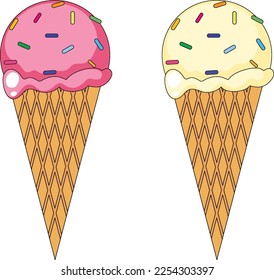 Strawberry and vanilla ice cream illustration