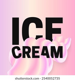 Strawberry and Vanilla Ice Cream Text Abstract Wave 3D Isolated Splash Illustration