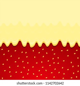 Strawberry and vanilla ice cream vector background illustration in flat style, yogurt and strawberry, yummy wallpaper, strawberry skin illustration, strawberry pattern, natural food, summer dessert