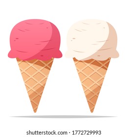 Strawberry and vanilla ice cream vector isolated illustration