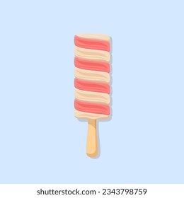 Ilustración plana vectorial de helado de fresa y vainilla. Dulce esquimal sobre fondo azul. Mejor para la decoración de cafés, papel envolvente, paquete y tu diseño.