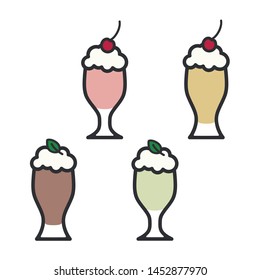 Strawberry, vanilla, mint and chocolate milkshake - vector illustration