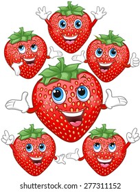Strawberry with various face expressions, smiling