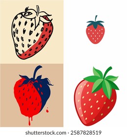 strawberry vector art realism set cartoon
