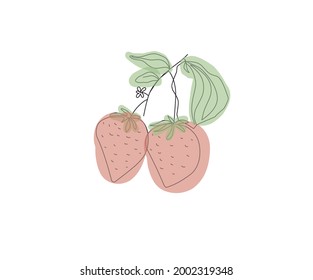 strawberry vector, vector berry graphics, strawberry on white background in flat graphic, trendy strawberry berry illustration, doodle style berry