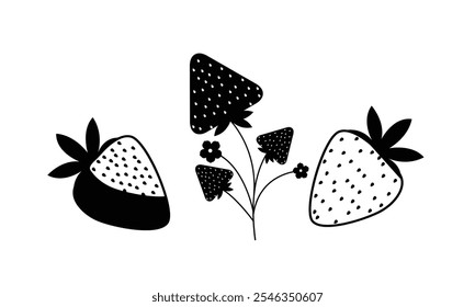 Strawberry Vektorbündel, Clipart, Silhouette, Vektor, Symbole, Illustration, Design.