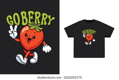 Strawberry vector cartoon with tshirt mock up vintge tshirt design