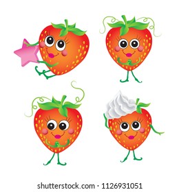 Strawberry, vector character on a white background